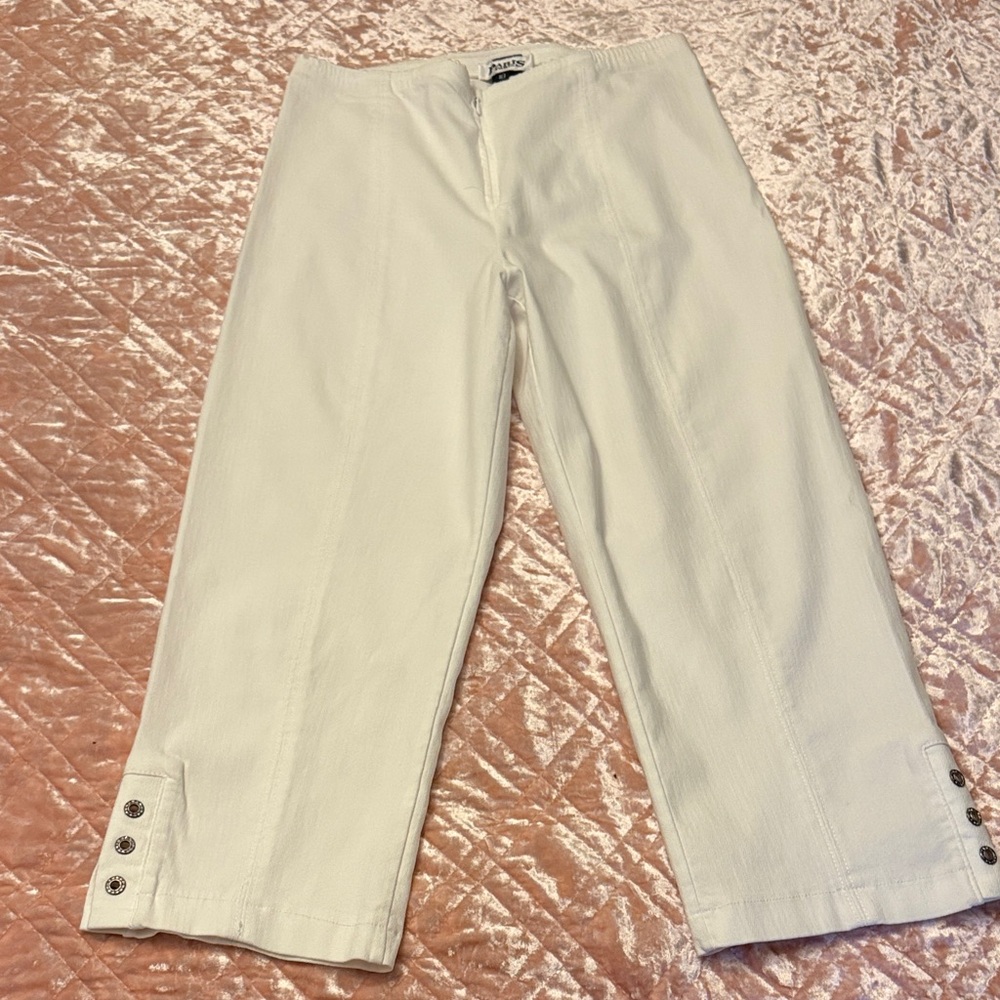 White Paris Paris Cropped Button-Hem Pants
